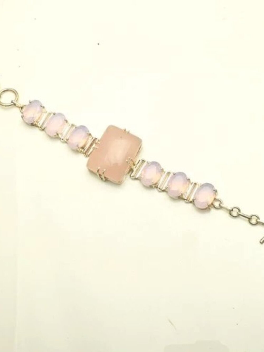 Rose Quartz Opalite Gemstone Sterling Silver Bracelet  21 Gms